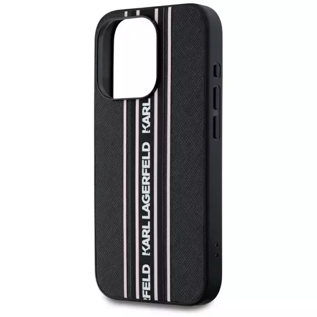 Karl Lagerfeld Saffiano Athleisure Stripes Cord iPhone 15 Pro Case - Pink 4