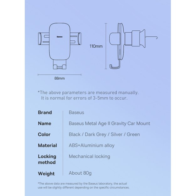 Baseus Metal Age II Gravity Car Phone Holder for Air Vent Black (SUJS000001) 12