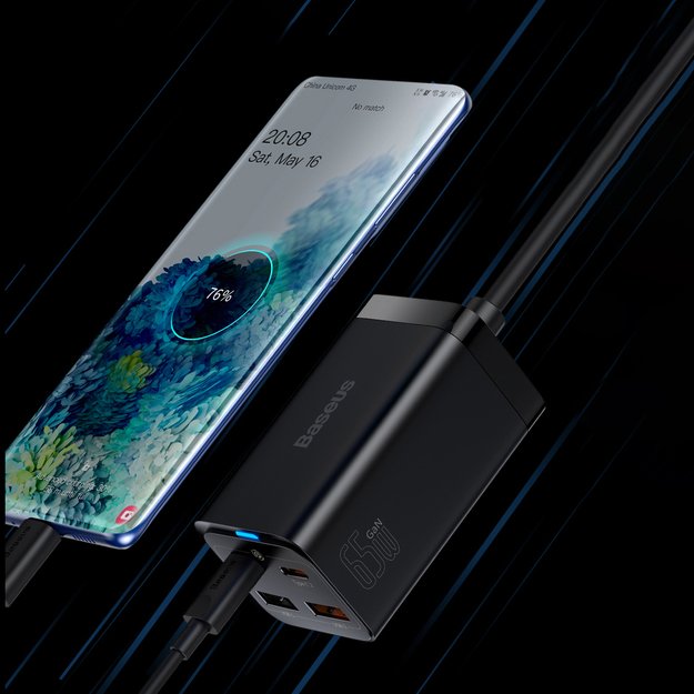 Baseus GaN3 Pro fast charger GaN 2 x USB Type C / 2 x USB 65W PD, QC4.0+, AFC, PPS + cable USB Type C - USB Type C 1m black (CCGP040101) 14