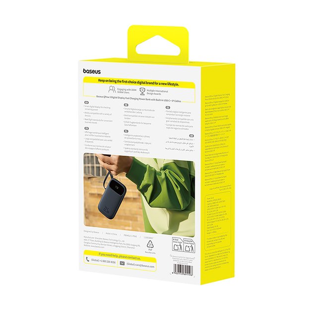 Baseus EnerFill FC31 20000mAh 22.5W Powerbank with Digital Display and 2 Built-in Cables (USB-C + Lightning) - Black 3