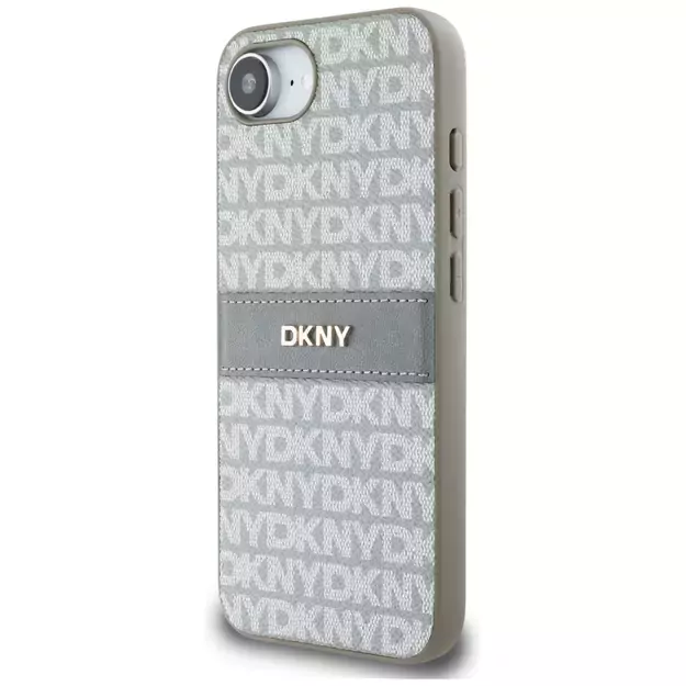 DKNY Repeat Texture Pattern with Tonal Stripe iPhone 16e Case - Beige 1