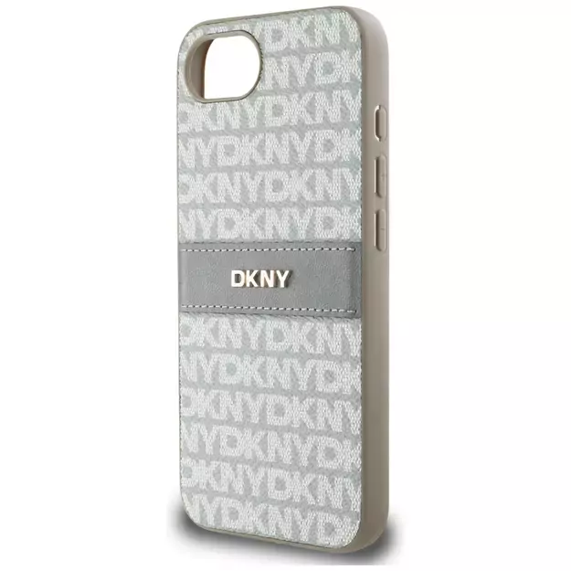 DKNY Repeat Texture Pattern with Tonal Stripe iPhone 16e Case - Beige 5