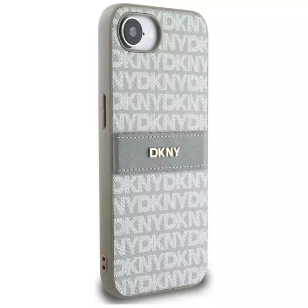 DKNY Repeat Texture Pattern with Tonal Stripe iPhone 16e Case - Beige 3