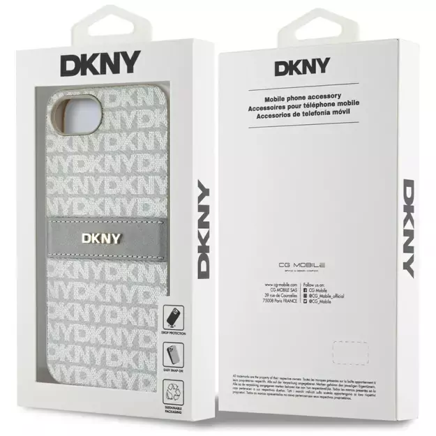 DKNY Repeat Texture Pattern with Tonal Stripe iPhone 16e Case - Beige 7