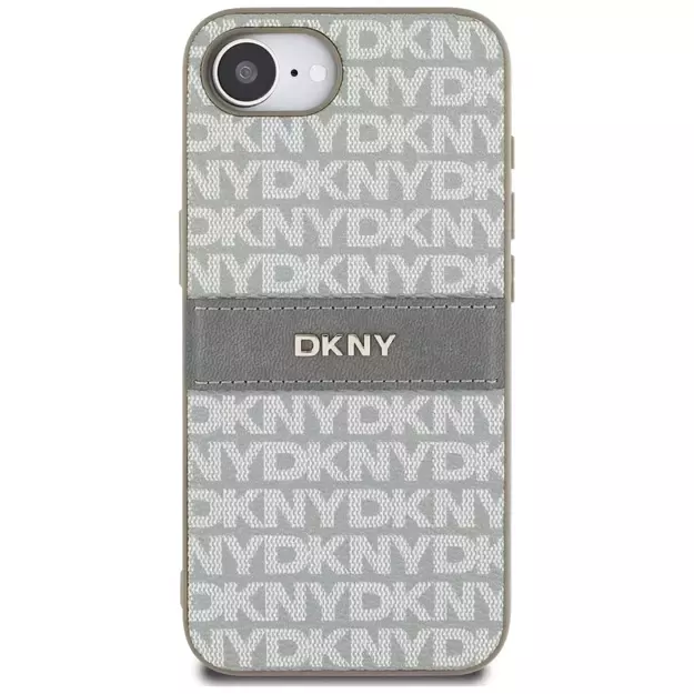 DKNY Repeat Texture Pattern with Tonal Stripe iPhone 16e Case - Beige 2