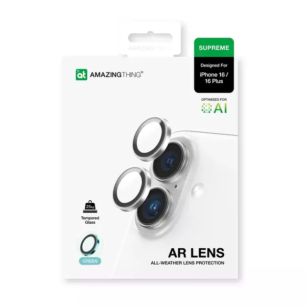 AmazingThing AR Aluminum 2 Lens Glass with Camera Lens Frame for iPhone 16 / 16 Plus - Green 7