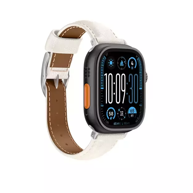 AmazingThing Class Band Leather Strap for Apple Watch 45 / 46 / 49 mm - Light Beige 9
