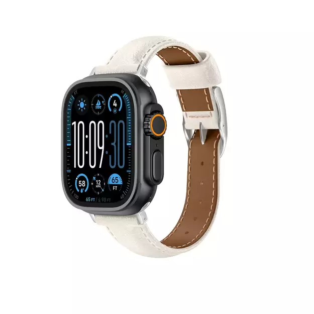 AmazingThing Class Band Leather Strap for Apple Watch 45 / 46 / 49 mm - Light Beige 10