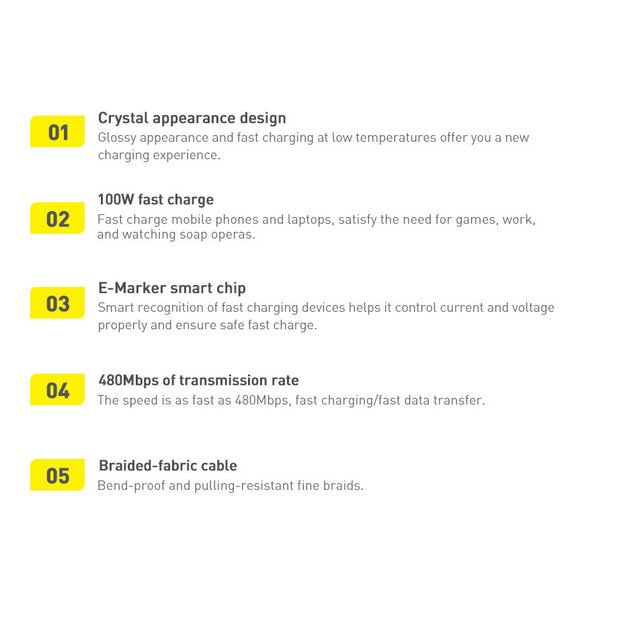 Baseus CAJY000601 USB-C - USB-C PD cable 100W 5A 480Mb/s 1.2m - black 16