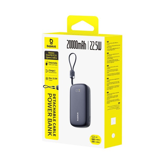 Baseus EnerFill FC21 Qpow 3 Ultra 20000mAh 22.5W Powerbank with Display and Cable Included - Black 2