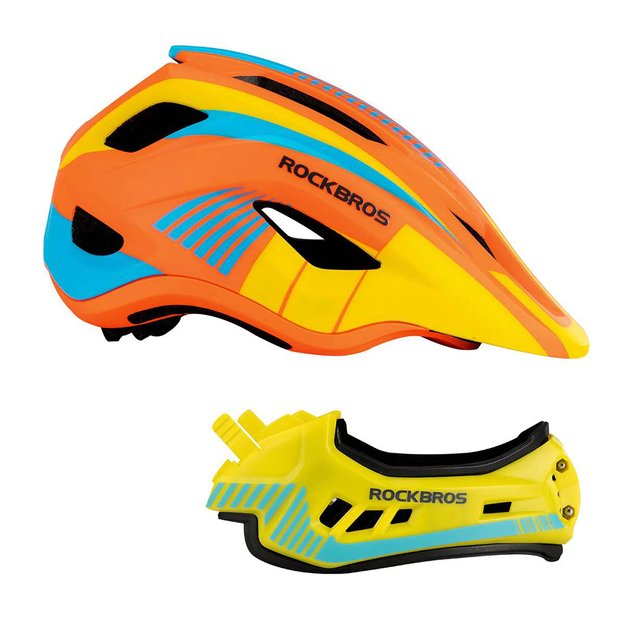 Rockbros TT-32SOYB-M children s bicycle helmet with detachable chinbar, size M - yellow-orange 5