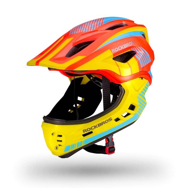 Rockbros TT-32SOYB-M children s bicycle helmet with detachable chinbar, size M - yellow-orange