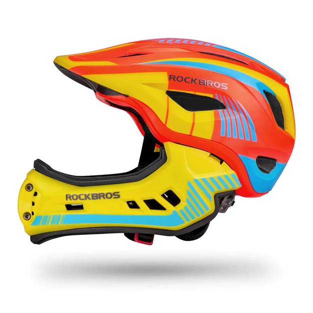 Rockbros TT-32SOYB-M children s bicycle helmet with detachable chinbar, size M - yellow-orange 2