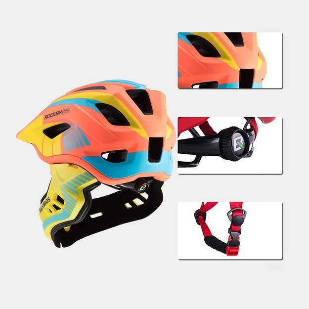 Rockbros TT-32SOYB-M children s bicycle helmet with detachable chinbar, size M - yellow-orange 1