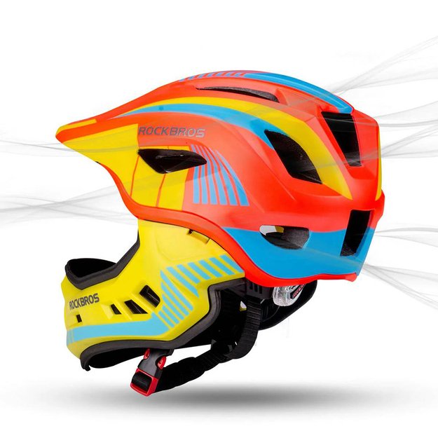 Rockbros TT-32SOYB-M children s bicycle helmet with detachable chinbar, size M - yellow-orange 4
