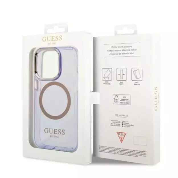 Guess GUHMP14LHTCMU iPhone 14 Pro 6.1&quot  purple/purple hard case Gold Outline Translucent MagSafe 7