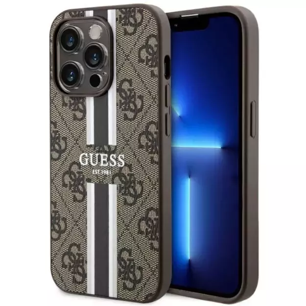 Guess GUHMP14LP4RPSW iPhone 14 Pro 6.1  brown/brown hardcase 4G Printed Stripes MagSafe