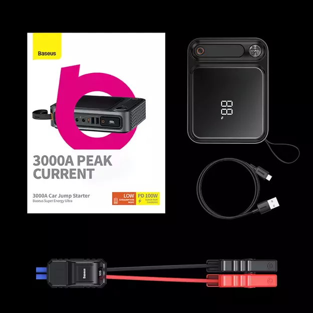 Jump starter Baseus Super Energy Ultra 3000A with power bank 26800 mAh - black 20