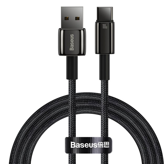Baseus Tungsten Gold USB-A to USB-C Cable 480Mb/s 100W 1m Black (CAWJ000001)