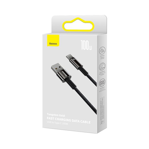 Baseus Tungsten Gold USB-A to USB-C Cable 480Mb/s 100W 1m Black (CAWJ000001) 4