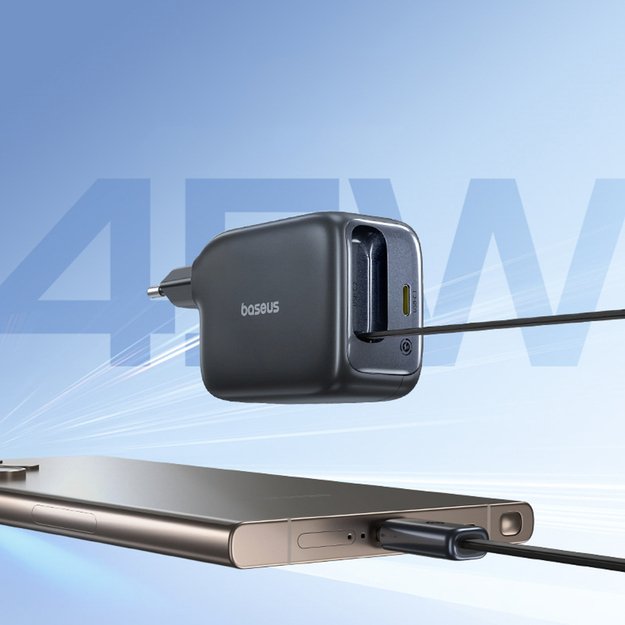 Baseus EnerCore CJ11 45W Wall Charger with USB-C Port and Retractable USB-C Cable - Black 6