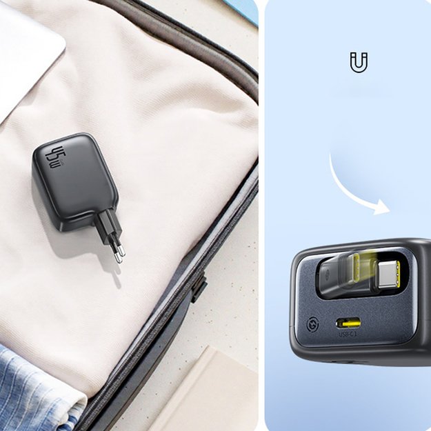 Baseus EnerCore CJ11 45W Wall Charger with USB-C Port and Retractable USB-C Cable - Black 8