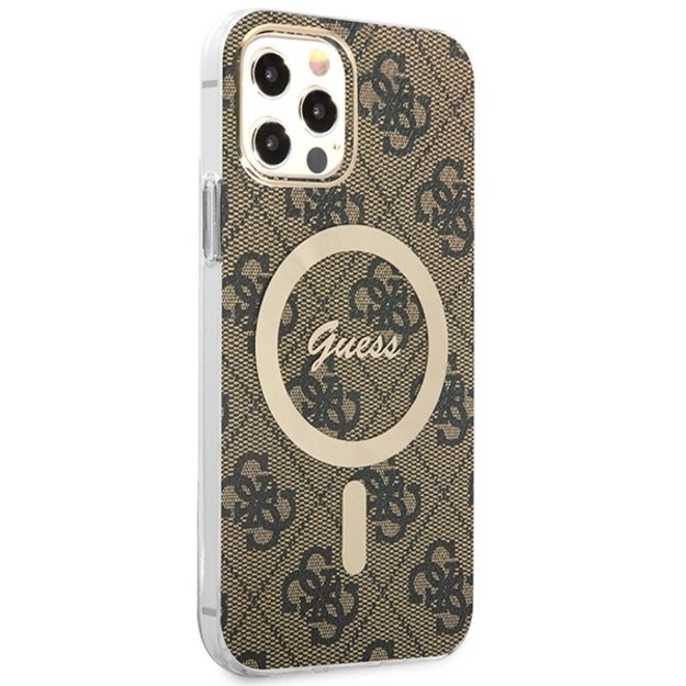 Set Guess GUBPP12MH4EACSW Case+ Charger iPhone 12/12 Pro brown/brown hard case 4G Print MagSafe 3