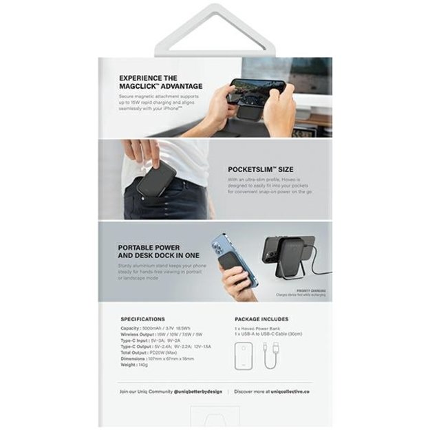 Powerbank Uniq Hoveo magnetic 5000mAh USB-C 20W PD - pink 7