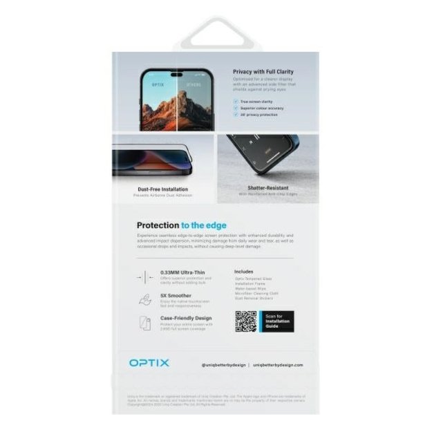 Uniq Optix Privacy tempered glass with privacy applicator for iPhone 16 2