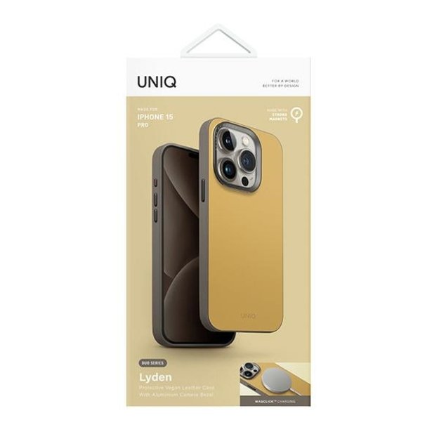 Uniq Lyden DS iPhone 15 Pro 6.1&quot  Magclick Charging case canary yellow-flint grey 5