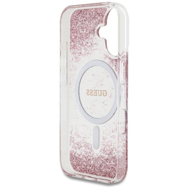 Guess HC Resin Bottom Glitter MagSafe iPhone 16 Case - Pink 6
