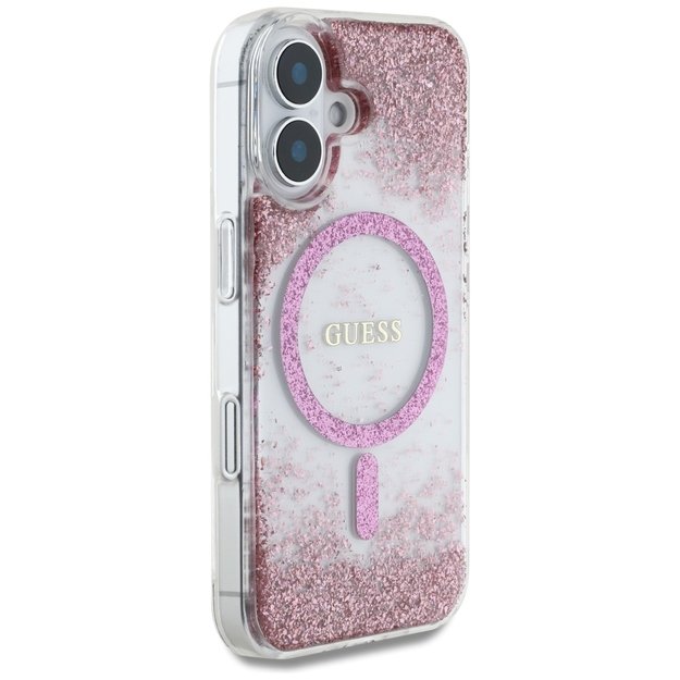 Guess HC Resin Bottom Glitter MagSafe iPhone 16 Case - Pink 3