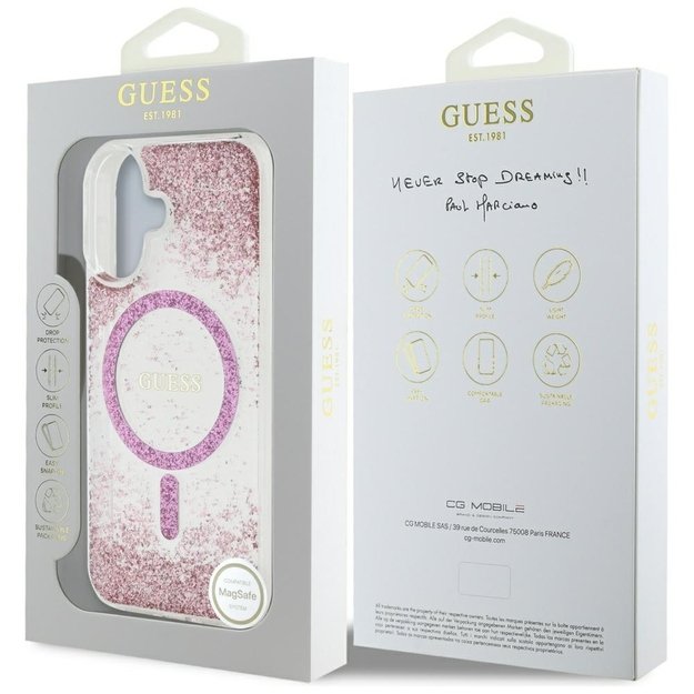 Guess HC Resin Bottom Glitter MagSafe iPhone 16 Case - Pink 7