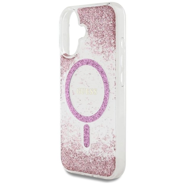 Guess HC Resin Bottom Glitter MagSafe iPhone 16 Case - Pink 5