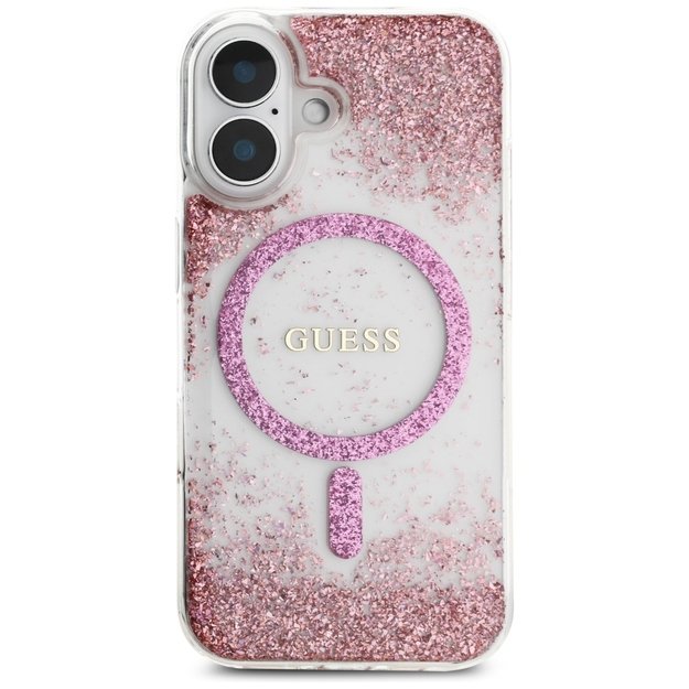 Guess HC Resin Bottom Glitter MagSafe iPhone 16 Case - Pink 2