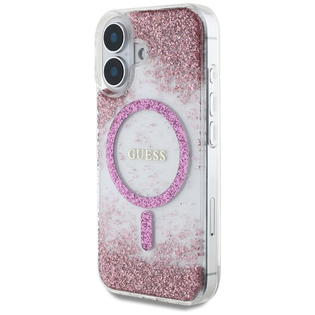 Guess HC Resin Bottom Glitter MagSafe iPhone 16 Case - Pink 1