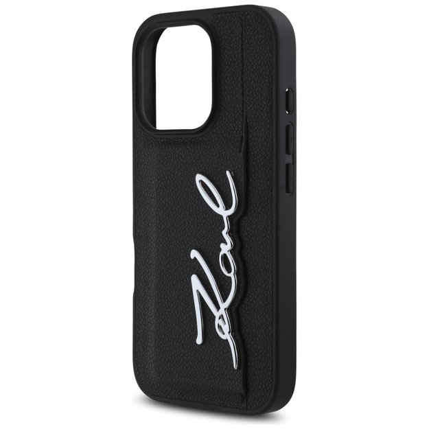 Karl Lagerfeld HC Grained PU Cardslot Metal Signature iPhone 16 Pro Max Case - Black 5