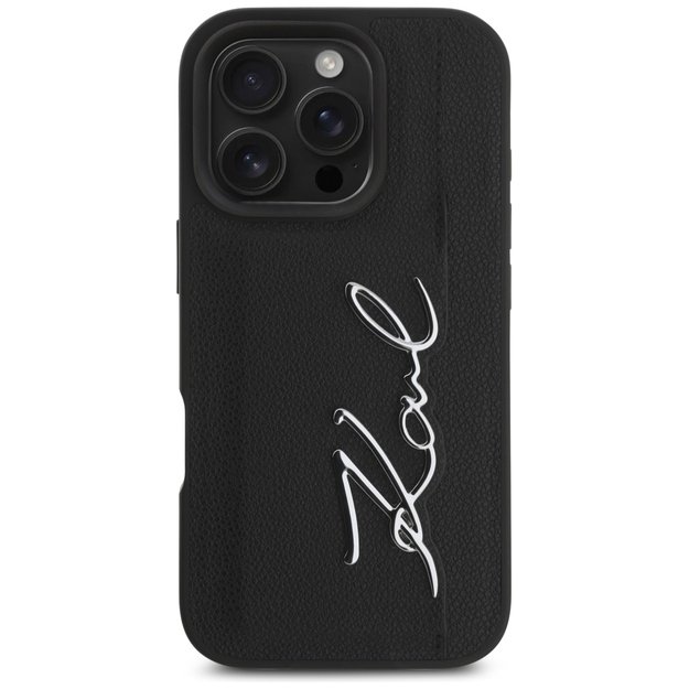 Karl Lagerfeld HC Grained PU Cardslot Metal Signature iPhone 16 Pro Max Case - Black 2