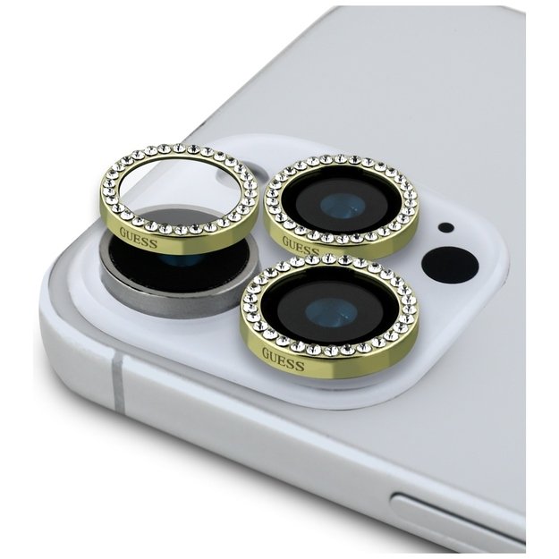 Guess BP Rhinestone 2in1 Screen Protector and Camera Lens Set for iPhone 16 Pro Max - Gold 1