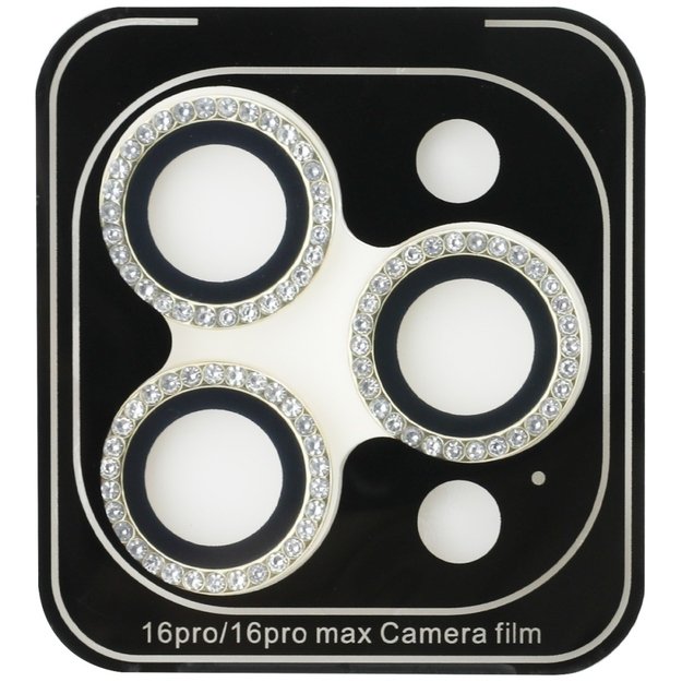 Guess BP Rhinestone 2in1 Screen Protector and Camera Lens Set for iPhone 16 Pro Max - Gold 2