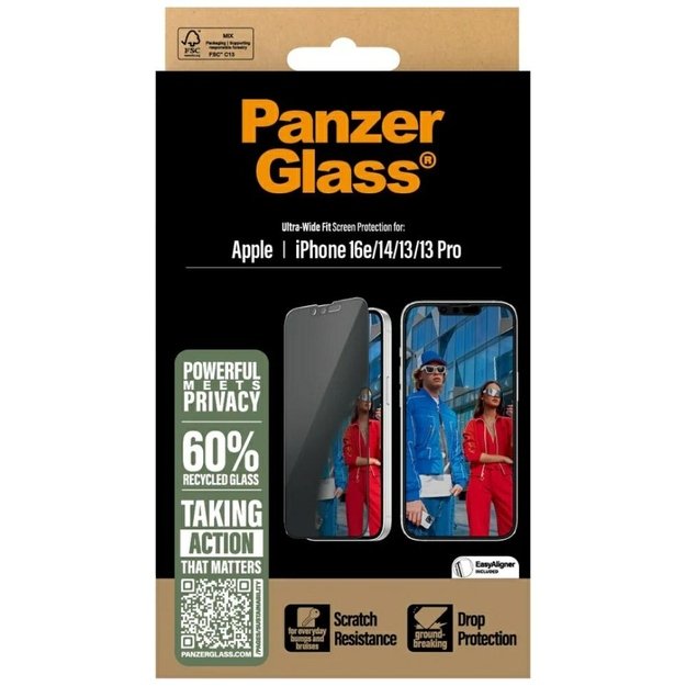 PanzerGlass Ultra-Wide Fit Privacy Glass for iPhone 16e / 14 / 13 / 13 Pro 3