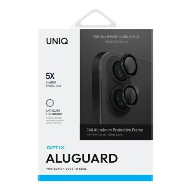 Uniq Optix Aluminum Camera Lens Protector iPhone 16 / 16 Plus with applicator - black 1