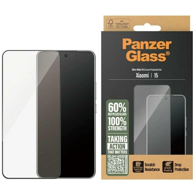 PanzerGlass Ultra-Wide Fit tempered glass w. Black Frame for Xiaomi 15