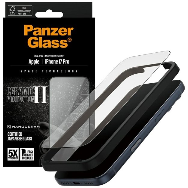 PanzerGlass Ceramic II Ultra-Wide Fit EasyAligner for iPhone 17 Pro 3
