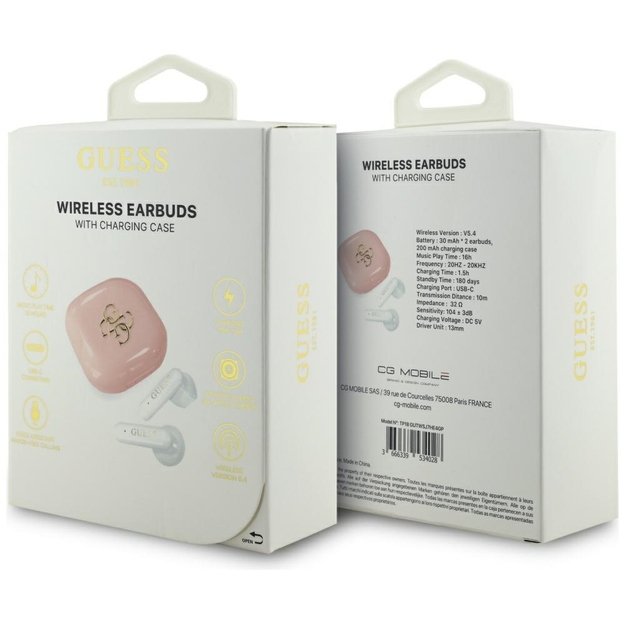 Guess 4G Metal Logo TWS Wireless Headphones - Pink 5