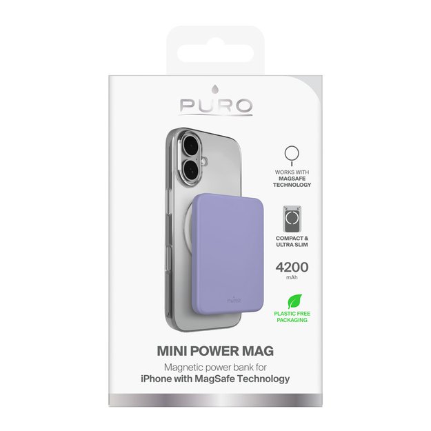 Puro 4200mAh Ultra-Thin MagSafe Compatible USB-C Power Bank - Purple 1
