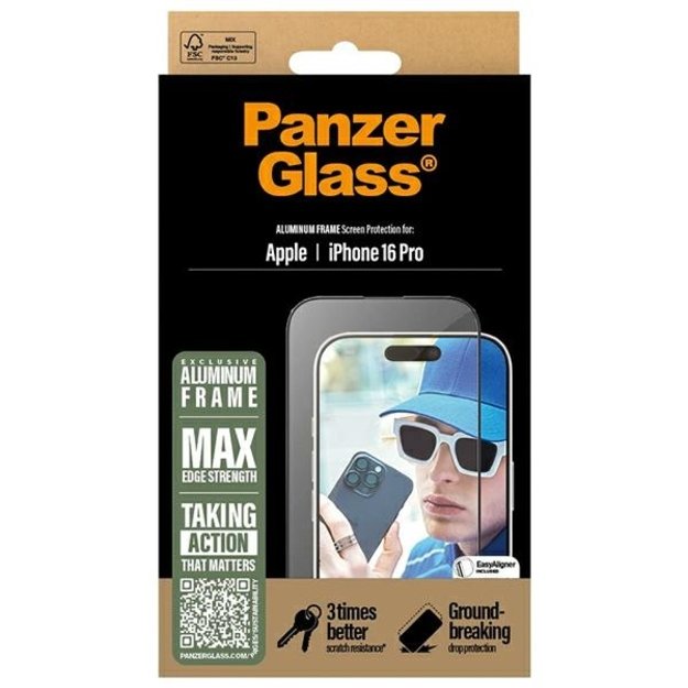 PanzerGlass Screen Protector Aluminum Frame iPhone 16 Pro 6.3&quot  Ultra-Wide Fit 2850 3