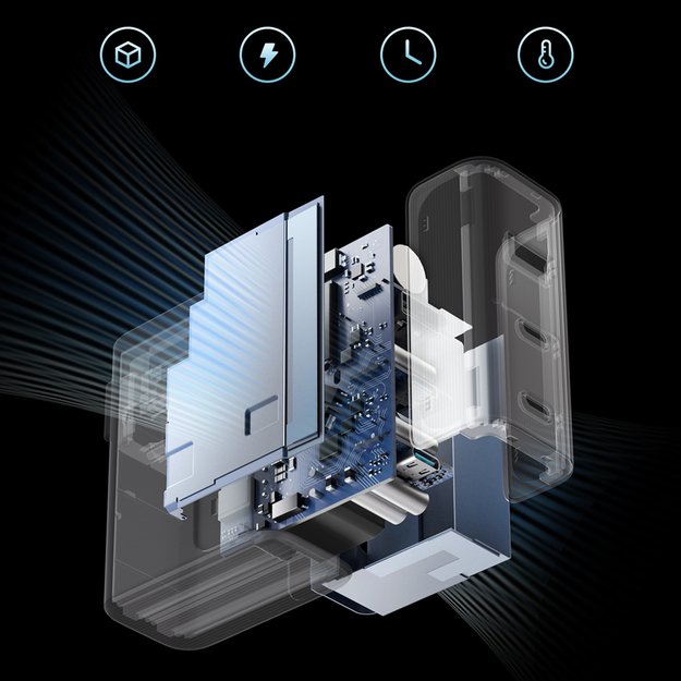 Cuktech CUKAD1003EUG GaN 100W Wall Charger 2 x USB-C 1 x USB-A with USB-C Cable - Gray 1