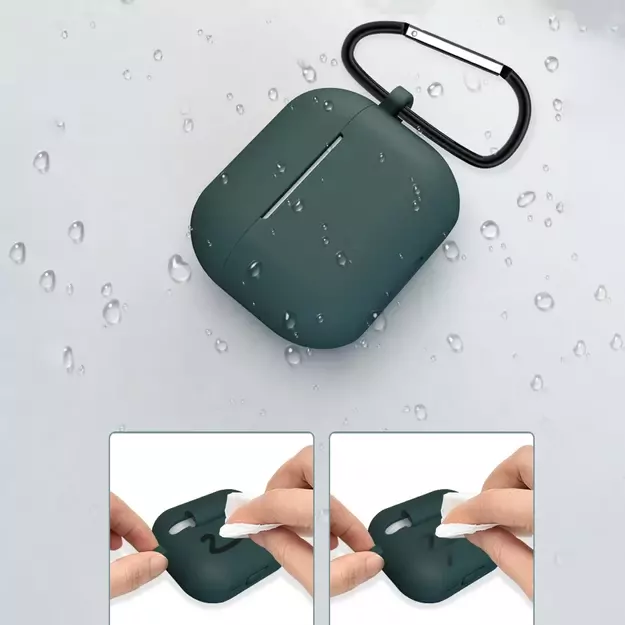 Case for AirPods 3 Silicone Soft Earphone Cover + Keychain Lobster Clasp Pendant Dark Blue (Case D) 15