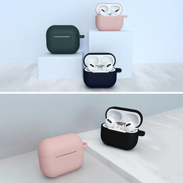 Case for AirPods 3 Silicone Soft Earphone Cover + Keychain Lobster Clasp Pendant Dark Blue (Case D) 10